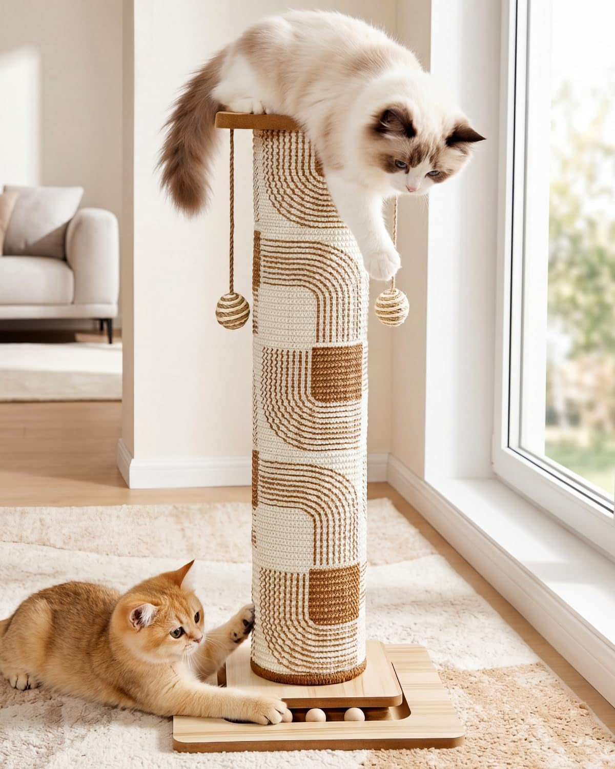 Odoland 31" Tall Large Cat Scratching Post with Replaceable Scratcher Pad