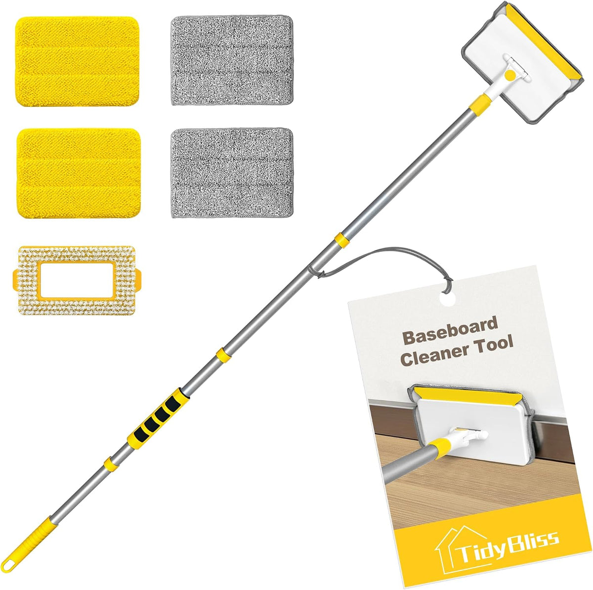 Tidybliss Baseboard Cleaner Tool with Handle 55.9” for Floorboard, Wall