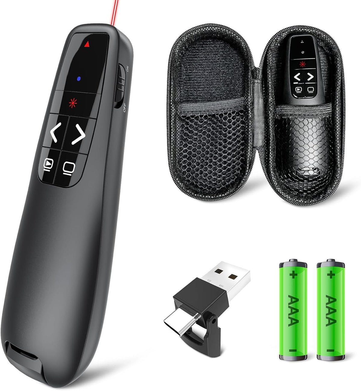 Presentation Clicker with Case, Wireless Presenter Remote & Red Laser