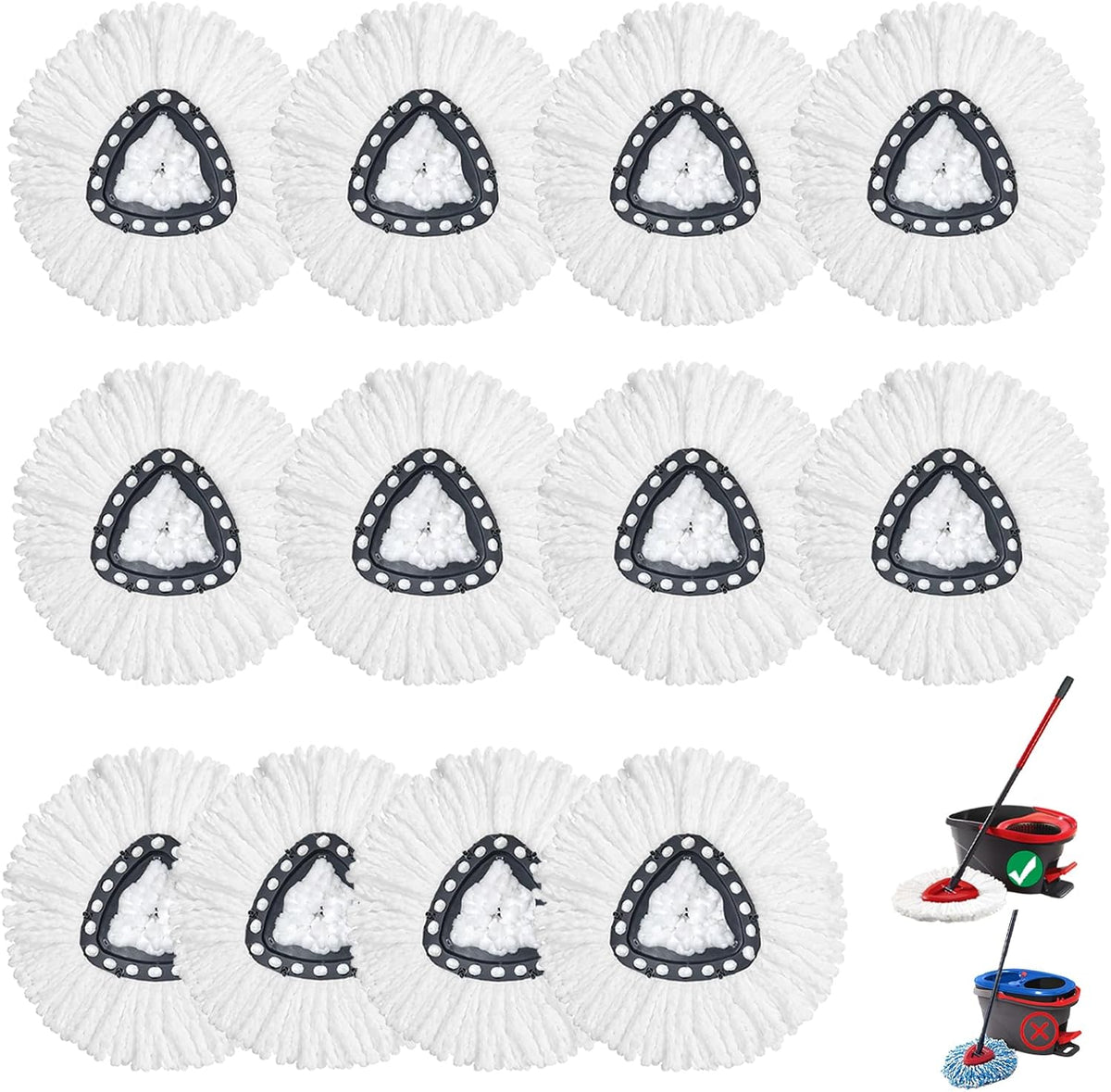 12 Pack Spin Mop Replacement Heads,100% Microfiber Mop Head,Deep Cleaning