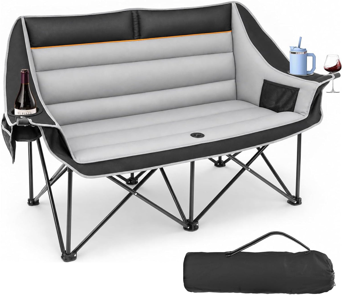 Suteck Double Camping Chair, Heavy Duty 660Lbs Folding 2 Person Camp Chair
