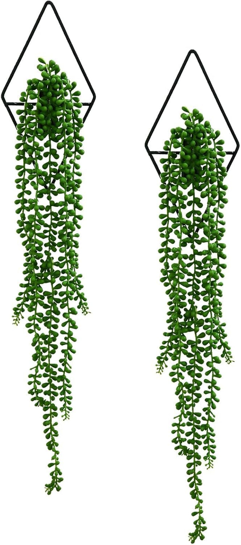 GREENTIME 2 Pack Fake Hanging Plants with Black Diamond Metal Wall Planter