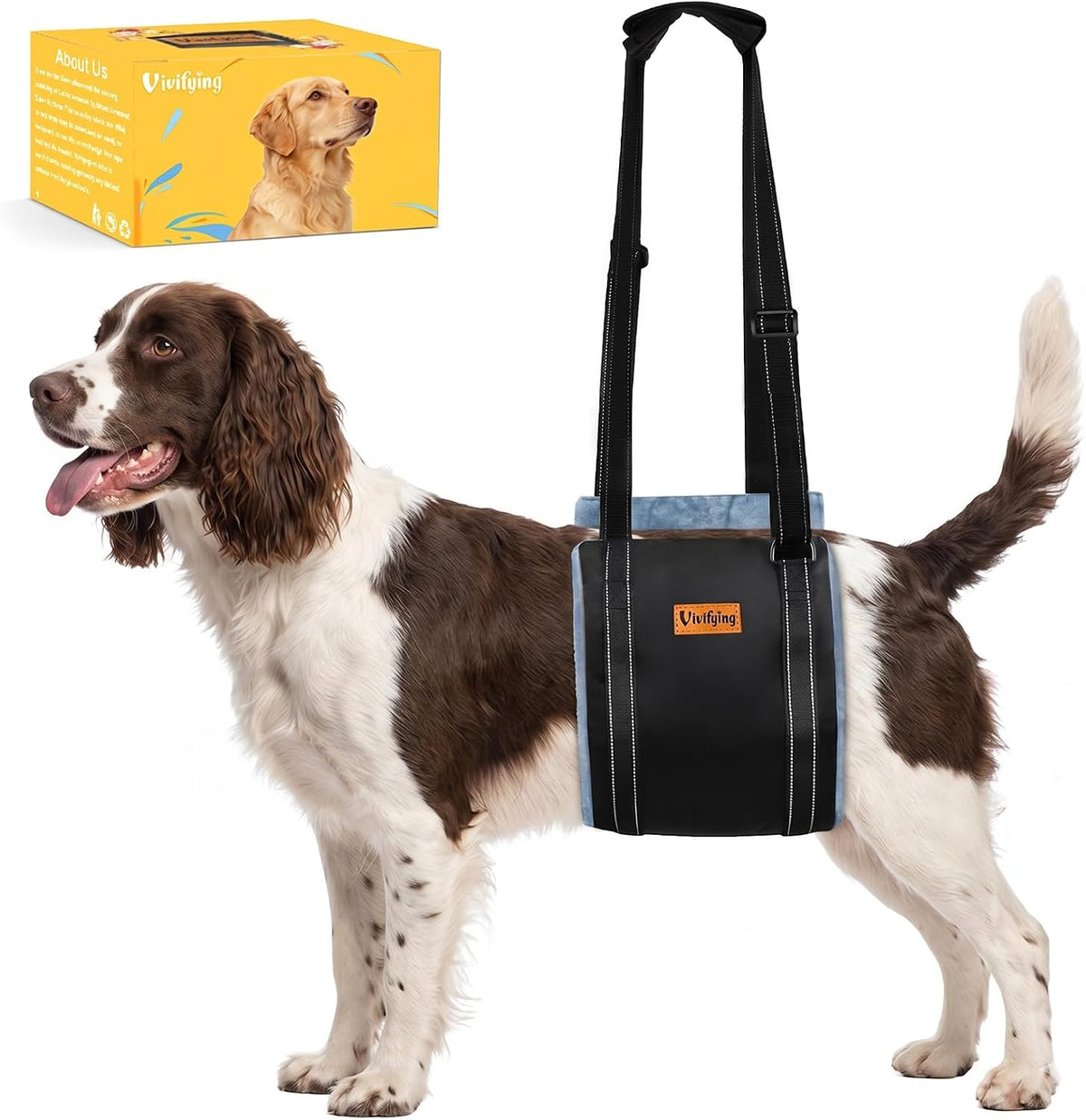 Vivifying Dog Lift Harness, Flannel Rear Leg Support Sling, Gray, M