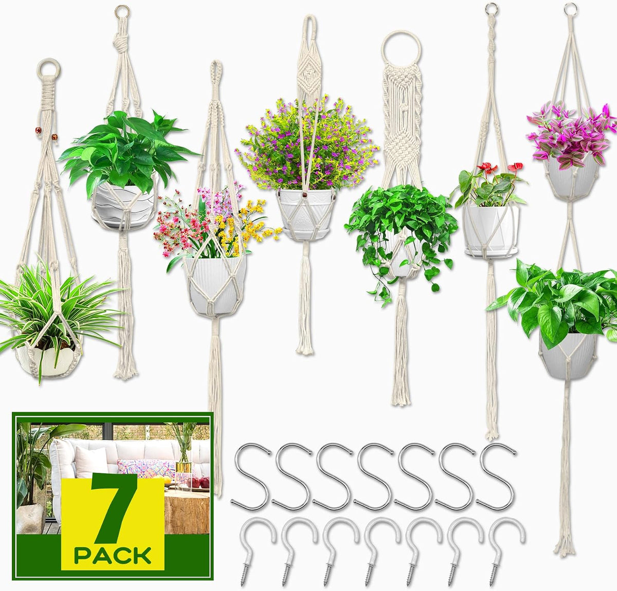 Igaiety Macrame Plant Hangers 7 Pack for Indoor Outdoor Boho Home Decor