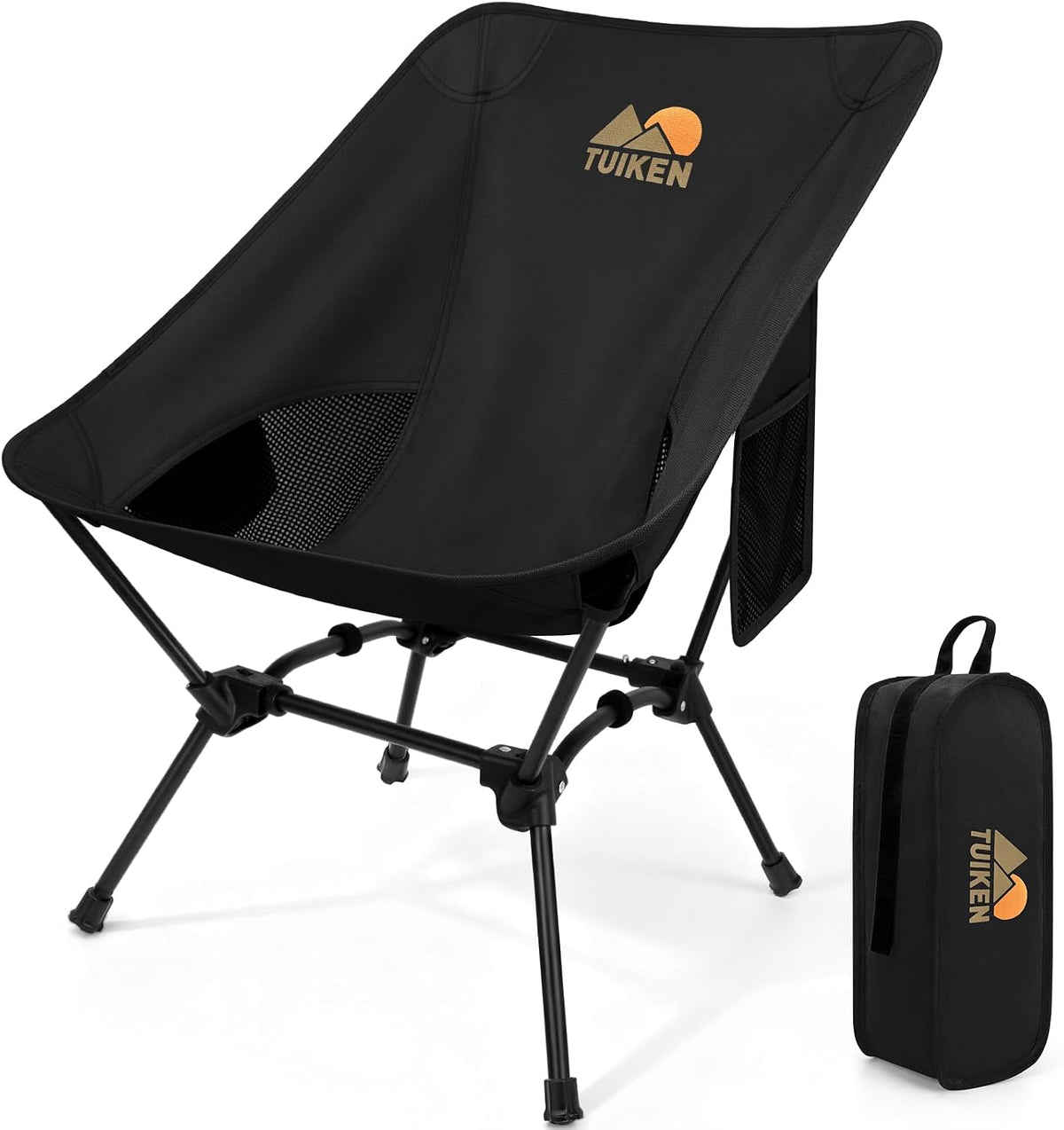 Ultralight Camping Chair Backpacking Chair, Portable Camp Chair with Cup Holder & Storage Bag, Lightweight Compact Folding Chair for Hiking, Travel, Picnic Mountaineering(Deep Black)
