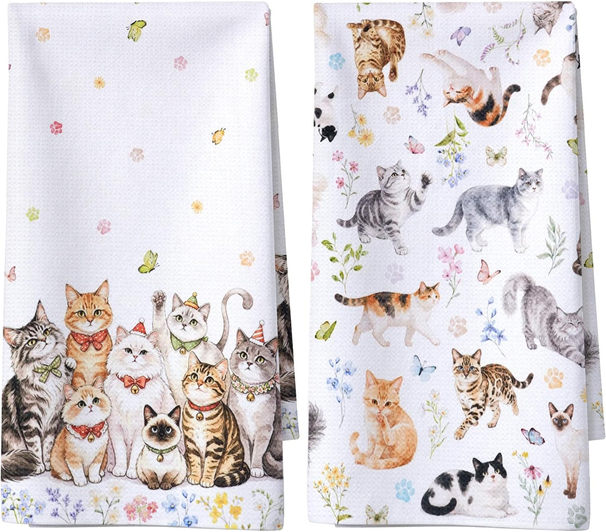 18"X 29" Cute Cat Kitchen Towels 2Pcs Cats and Floral Dish Towels Cat Lovers Gifts Quick Dry Microfiber Dishcloth Ultra Absorbent Reusable Hand Towel Cleaning Tea Towels Kitchen Home Decor