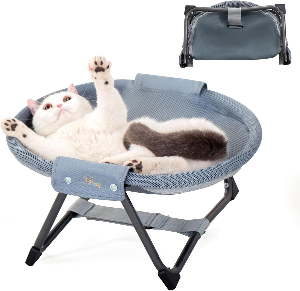 KITTY KINGDOM No-Assembly Folding Cat Hammock, Portable Elevated Cat Bed