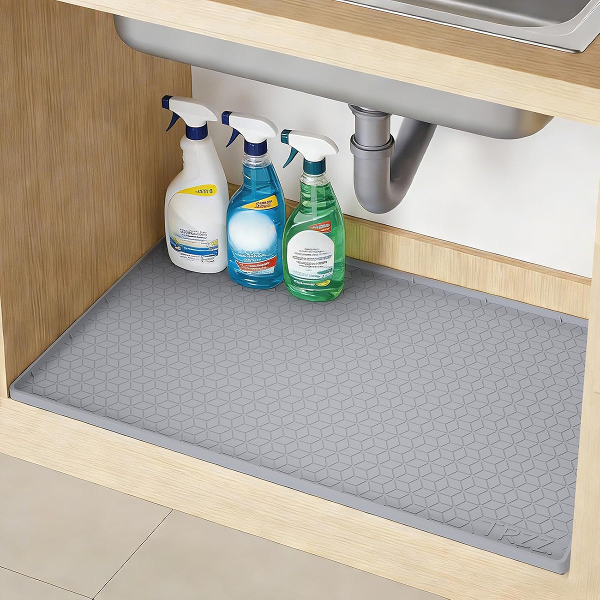 TRZZ Waterproof under Sink Mat, 34"X22", Drip Tray Shelf Liner, Grey