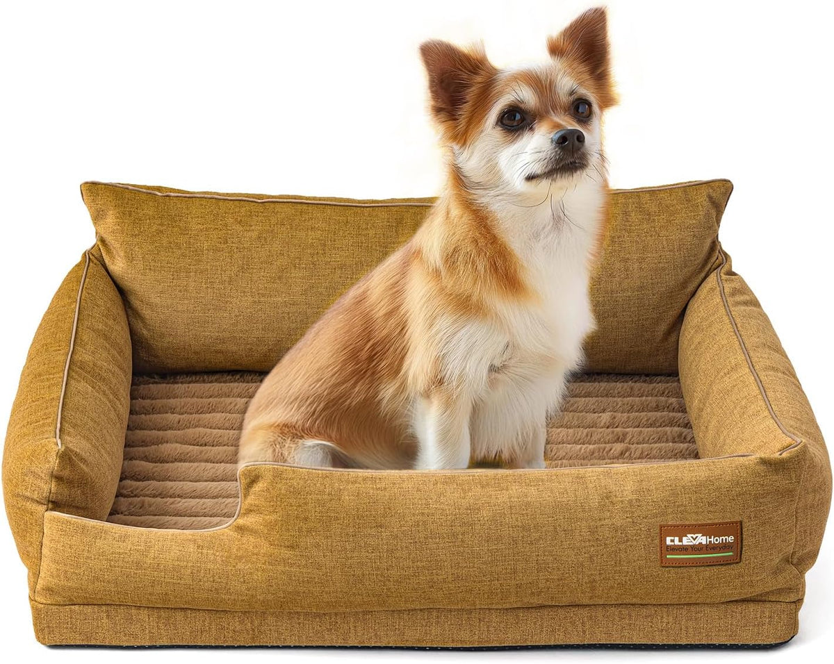 Clevahome Comfort Orthopedic Dog Sofa Bed for Small Dogs and Cats – Water-Resistant, Washable Cover & Nonslip Bottom, Orthopedic Egg-Crate Foam Design
