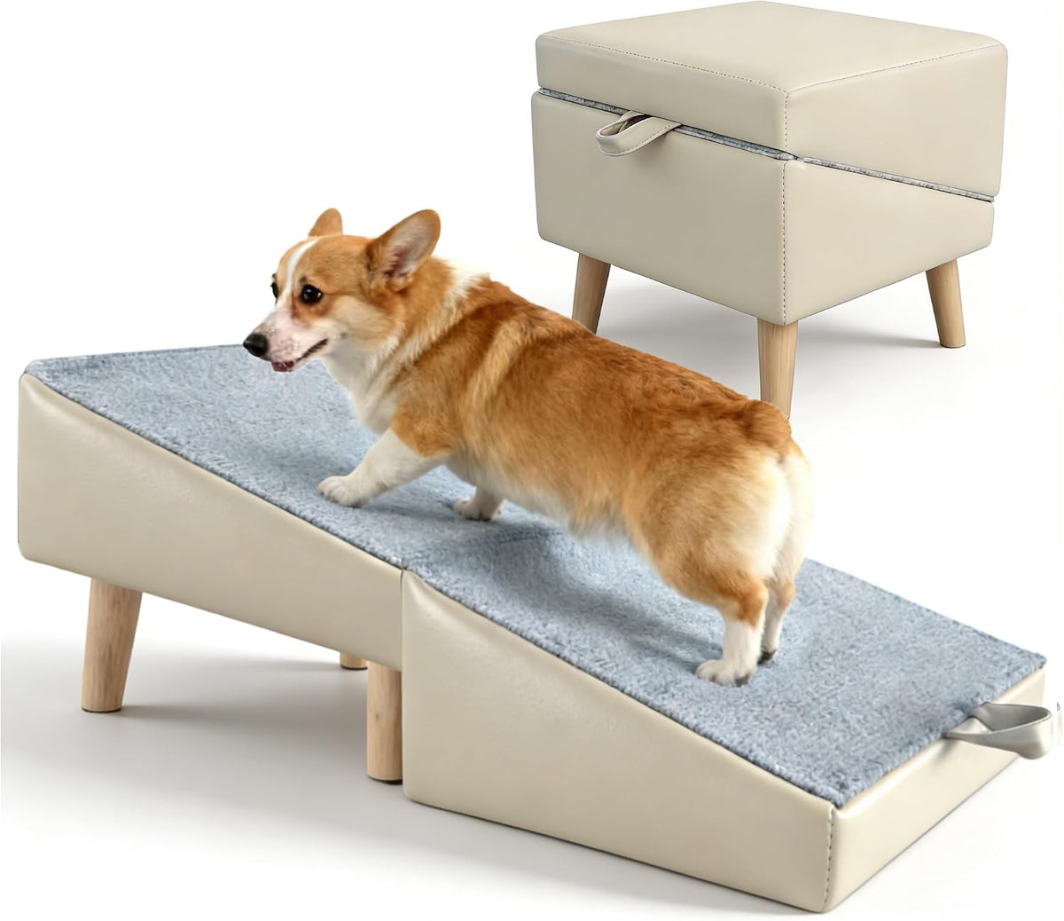 Ottoman Dog Ramp for Couch Sofa & Low Bed, 15.7" W 2-In-1 Pet Steps