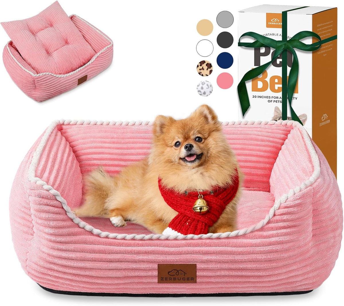 Zerbuger 25In Pink Rectangle Cat Dog Bed Machine Washable Sleeping Sofa