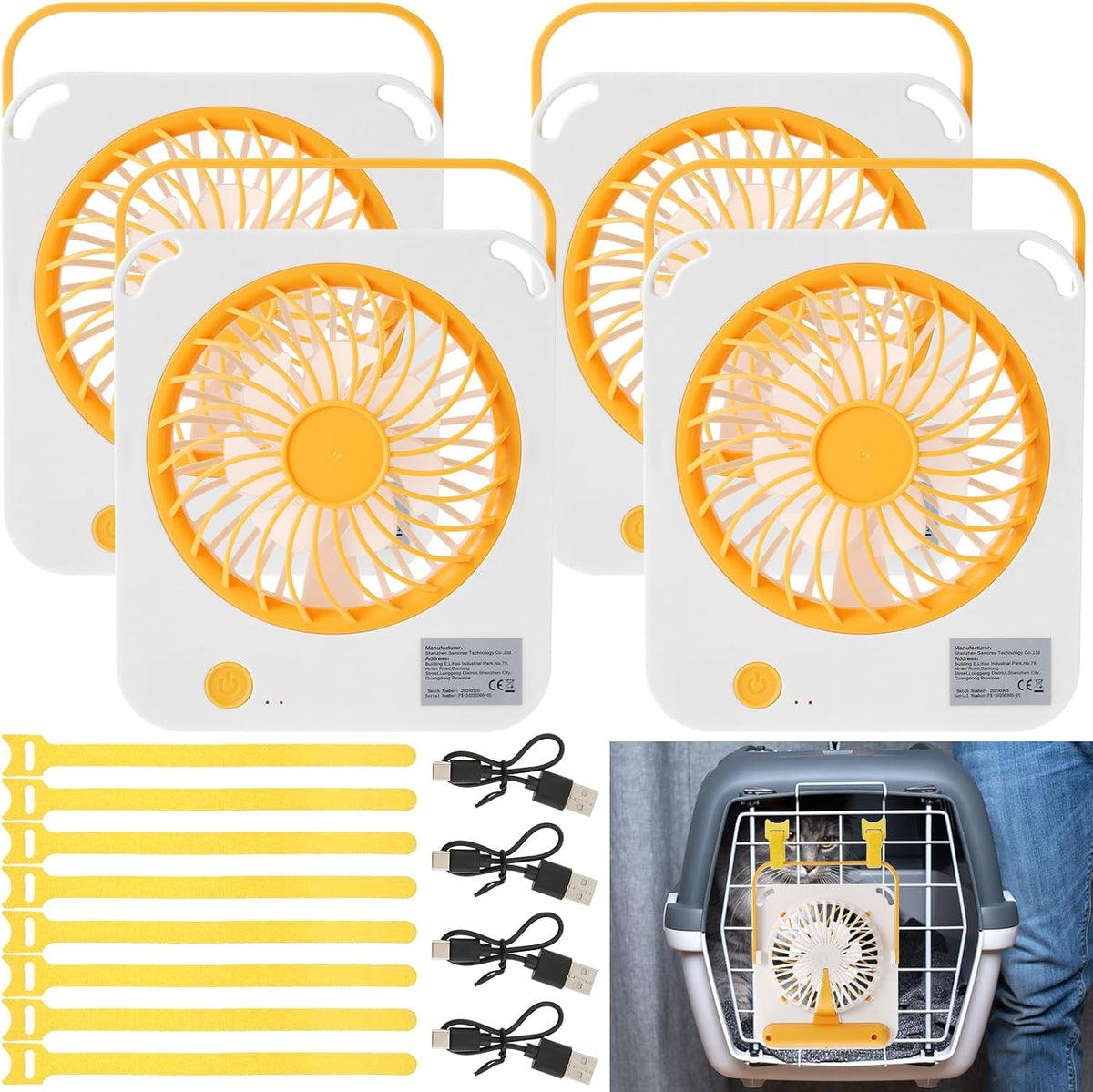 4 Pcs Pet Crate Fan for Cooling Dogs, Rechargeable & USB Powered Fan