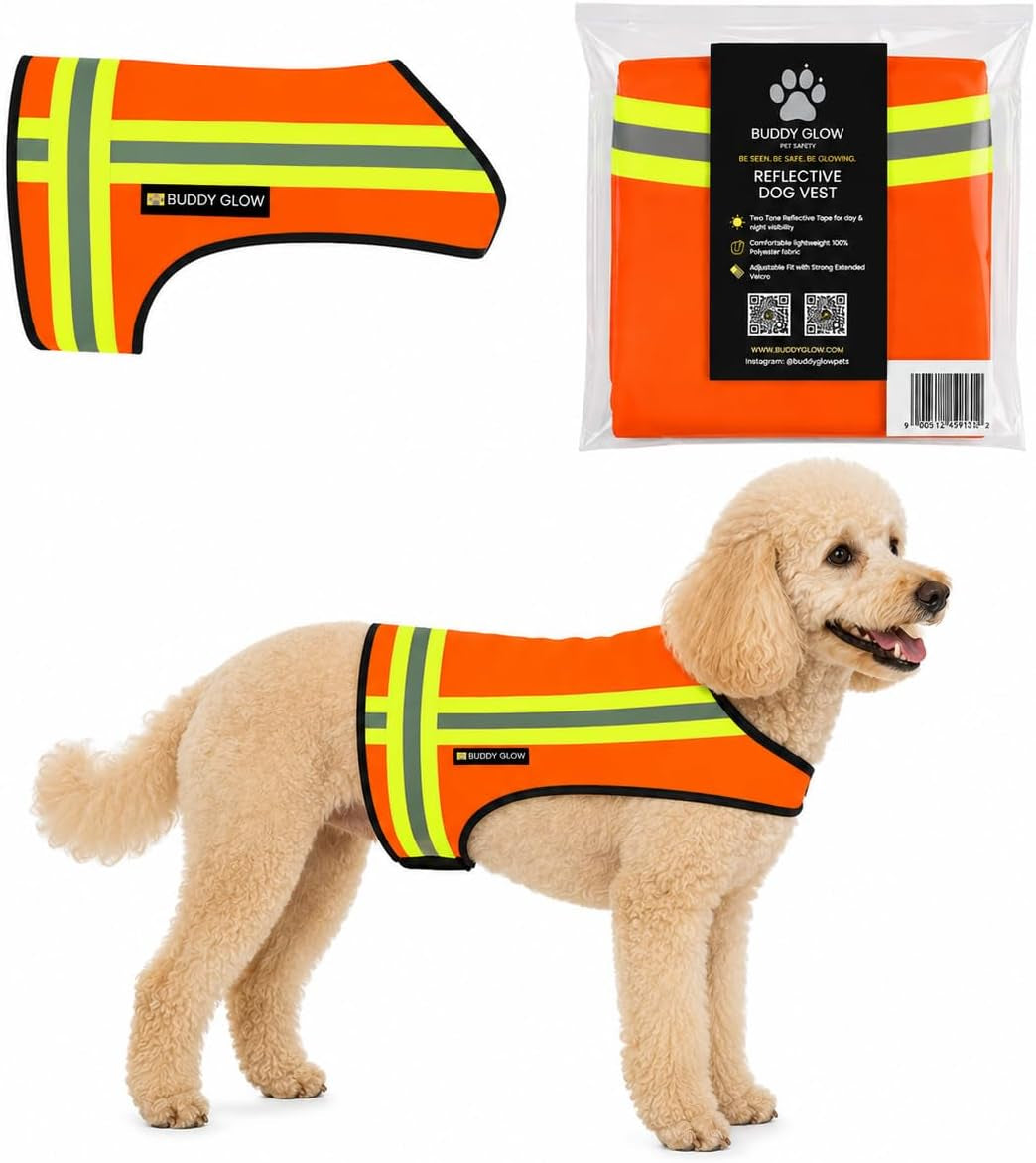 Reflective Dog Vest – Hi-Vis Blaze Orange Safety Vest for Hunting, Walks, Hikes & Everyday Outdoor Visibility – 360° Reflective Tape, Adjustable Fit, Works over Harness & Leash (X-Small)