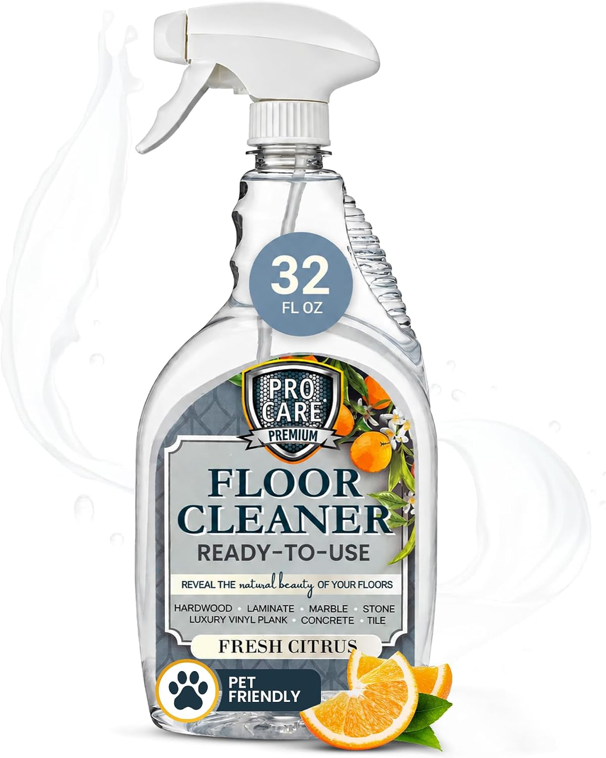 Procare Citrus Floor Cleaner | Streak Free Cleaner Citrus Aroma -32Oz Spray