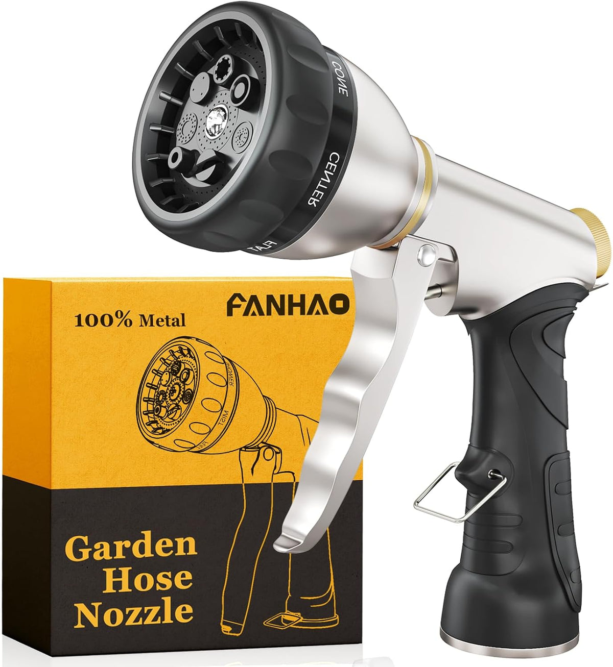 FANHAO Garden Hose Nozzle Heavy Duty, Metal Water Hose Sprayer, Leakproof