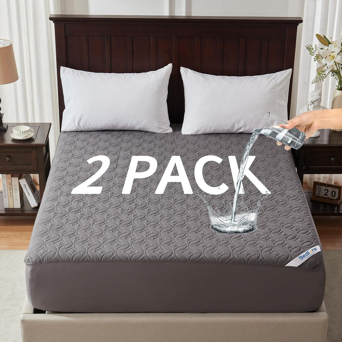 2 Pack Waterproof Mattress Protector Full Size, Deep Pocket Fit, Washable