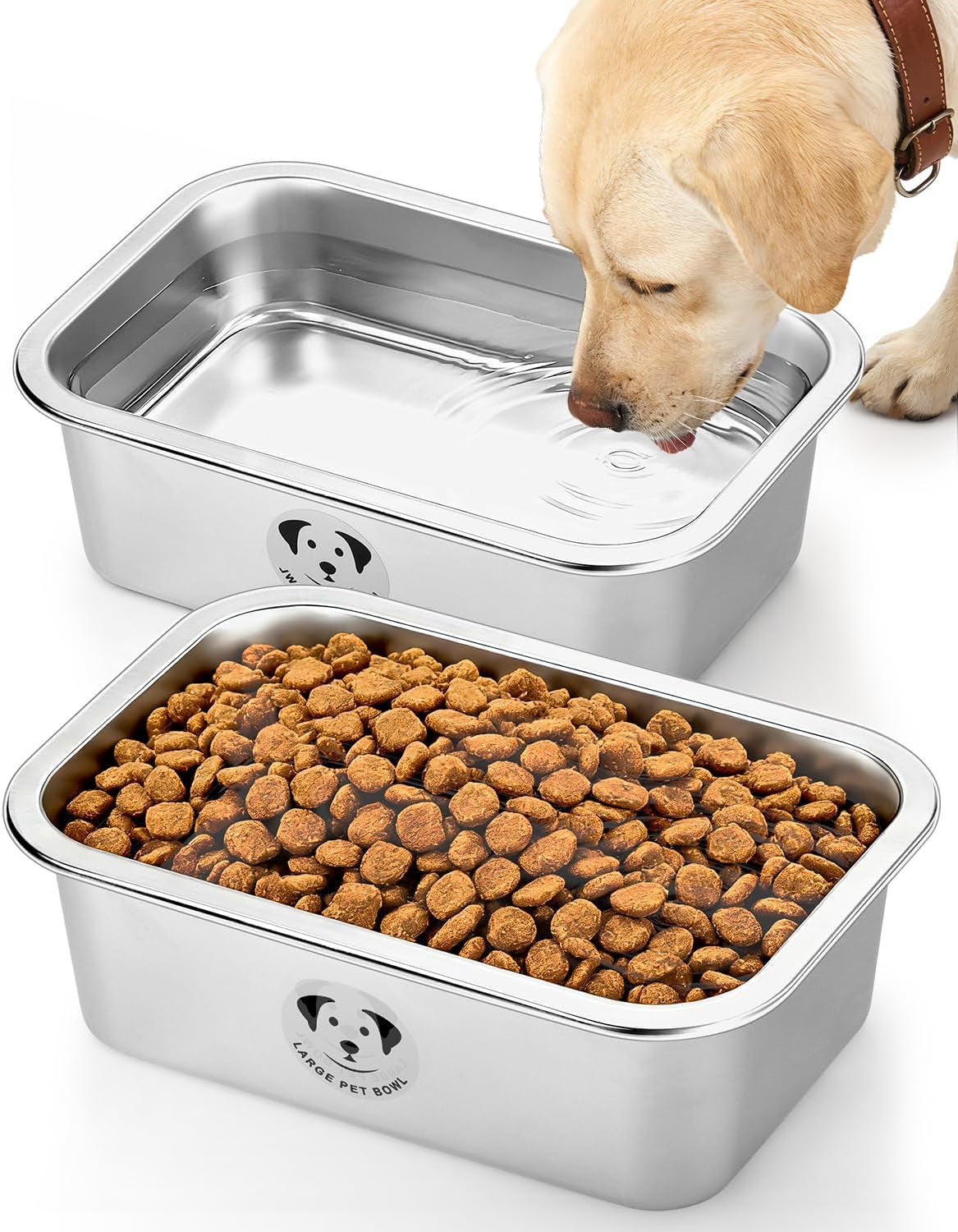 Stainless Steel Large Dog Water Bowl, Spill-Proof Metal Dog Food Bowls, Easy Clean Outdoor Dog Water Bowl for Medium Large Dogs, X-Large & Cats 2.65 Gallons, 2-Pack