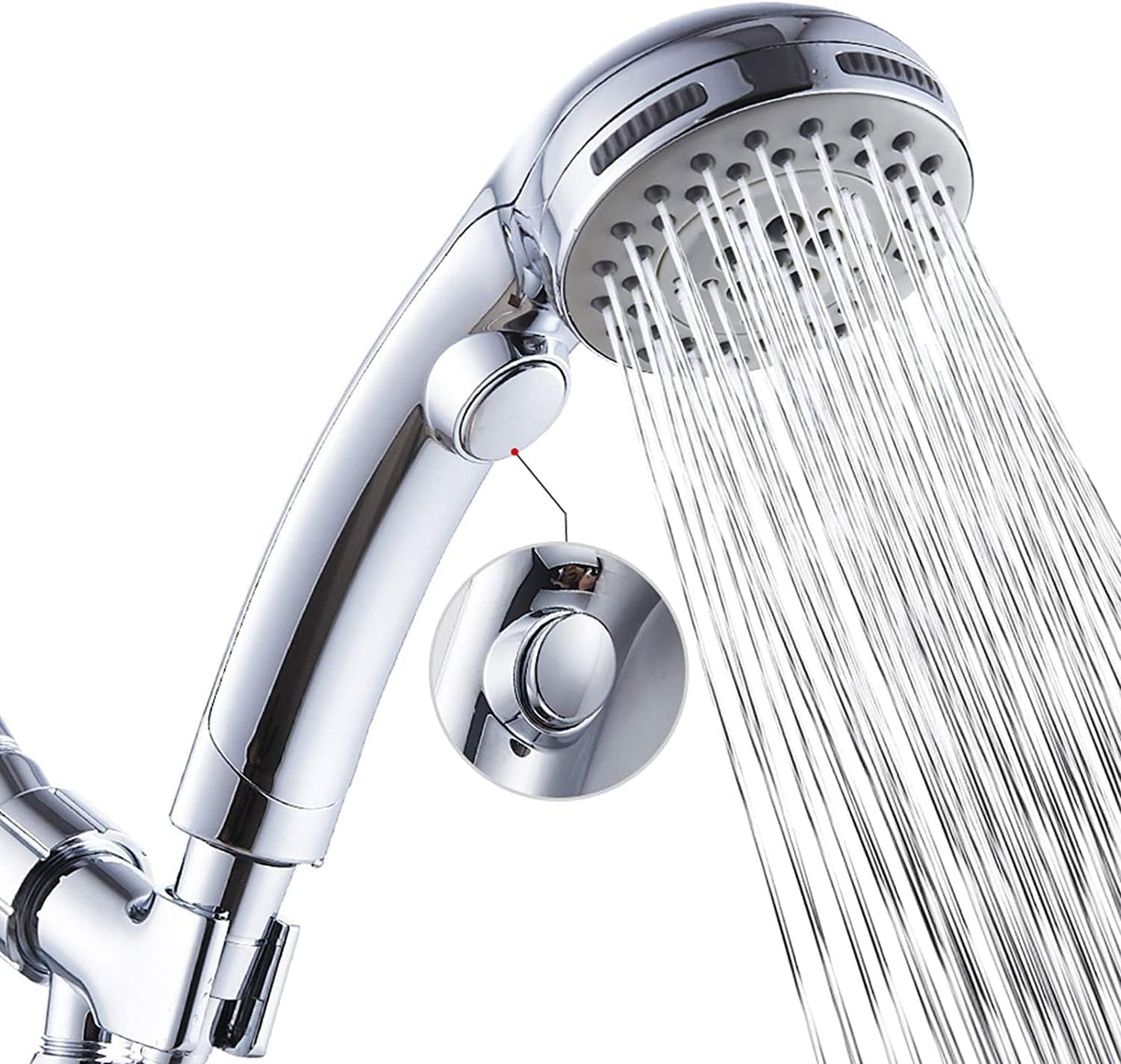 High Pressure Shower Head with Handheld Spray 6 Settings Chrome