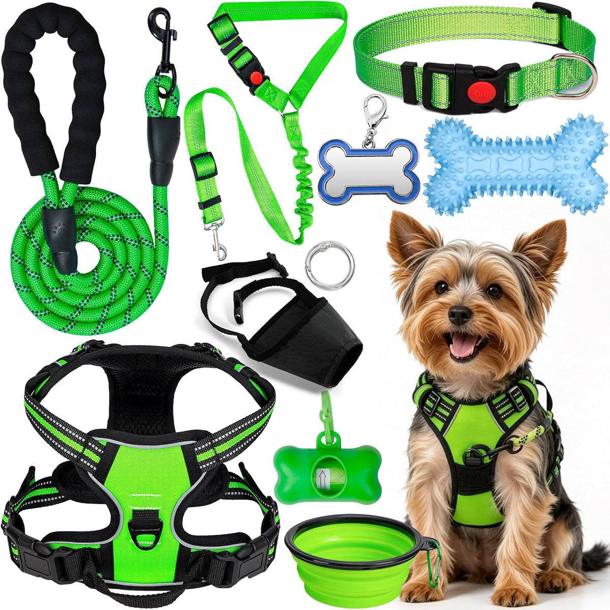 Dog Harness Collar and Leash Set - Dog Halter Harnesses Fits Puppies Small Dogs (Green-S)