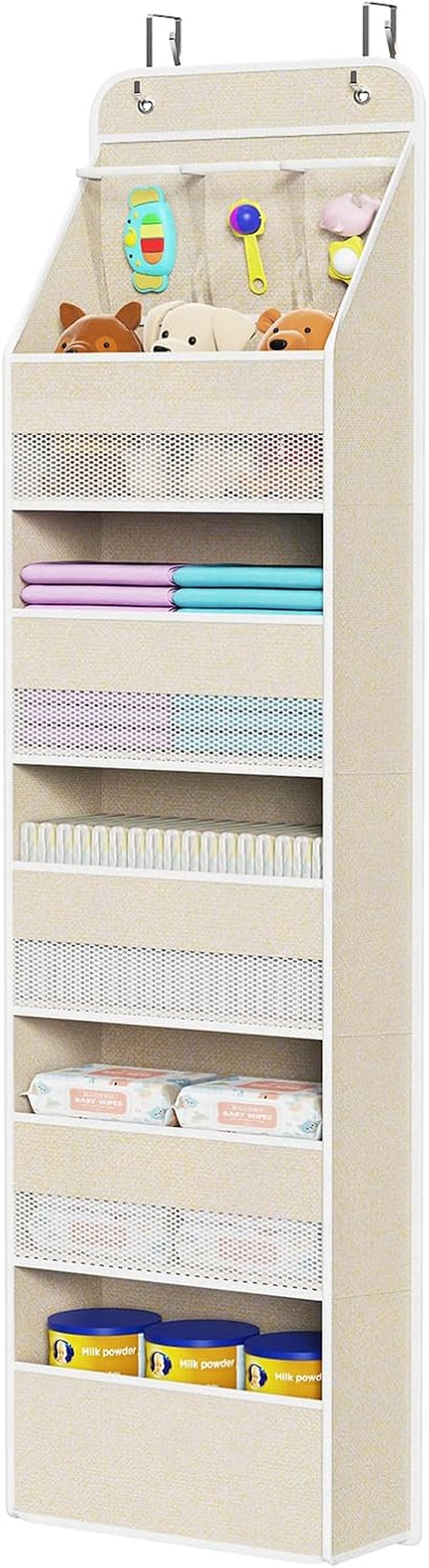 Univivi over the Door Organizer for Baby Nursery, Beige Pattern, 6-Shelf