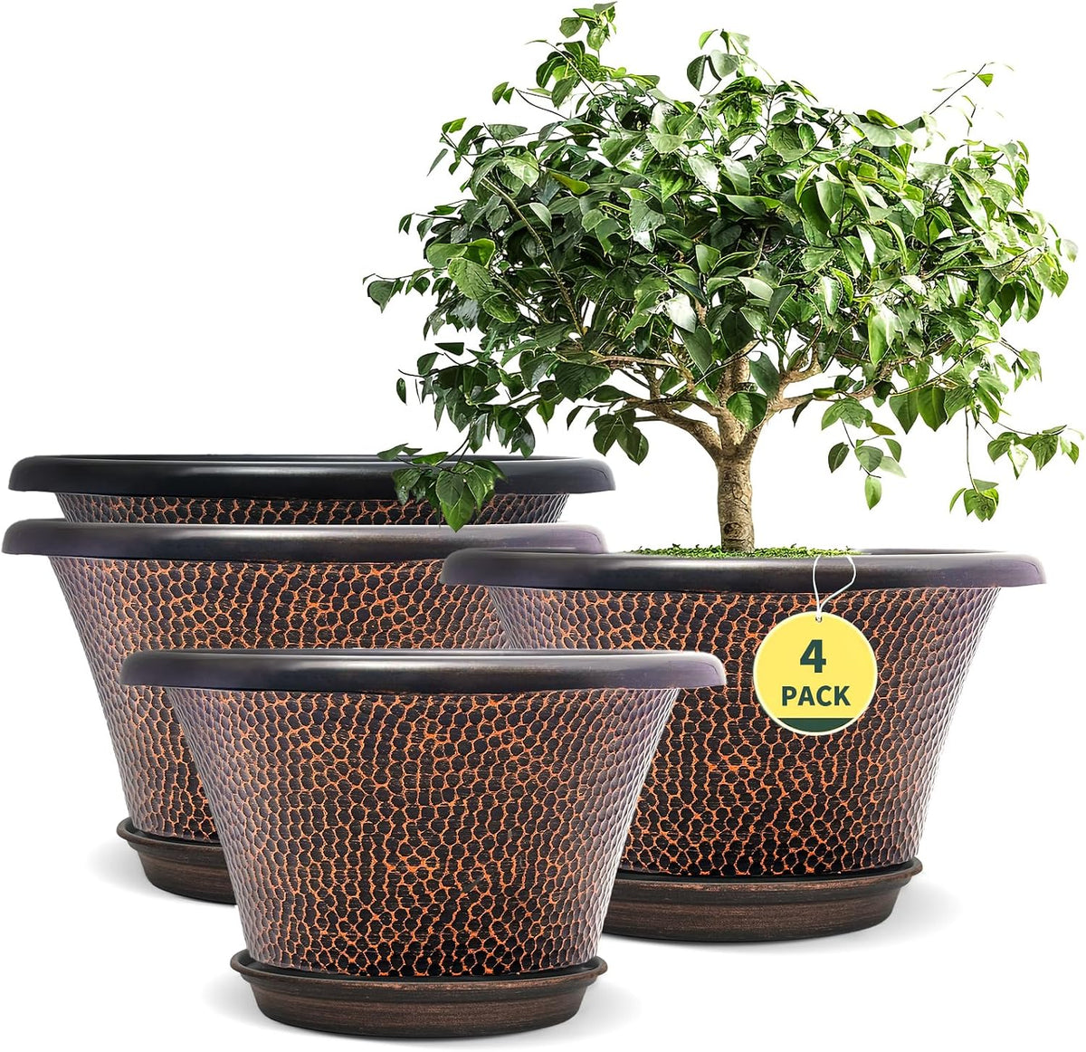 Quarut 12 Inch Pots for Plants,4 Pack Large Flower Pots with Drainage Hole
