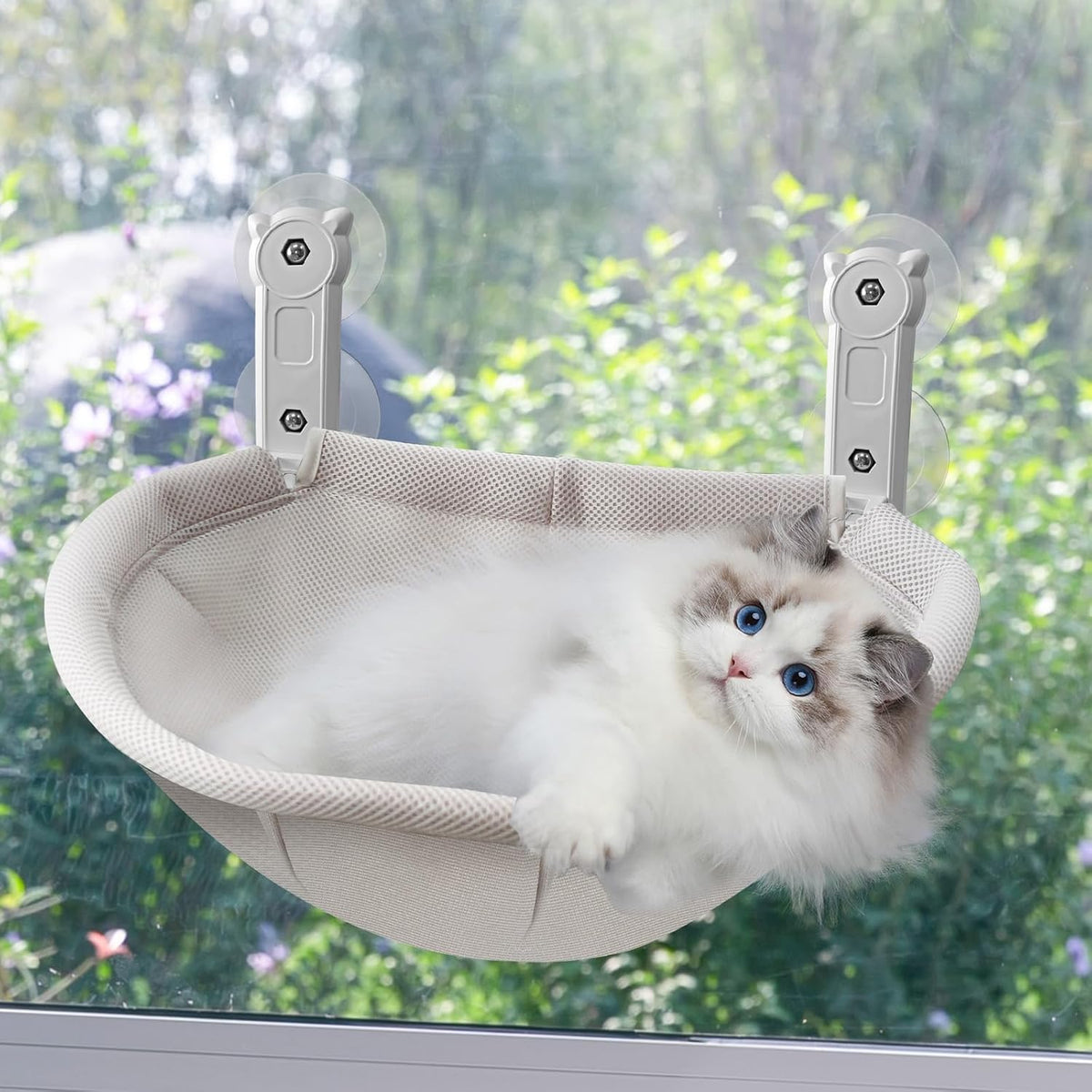 Homegroove Cat Window Perch, 18 X 12 Inch Foldable Cat Hammock for Window with Sturdy Metal Frame, Breathable Cordless Window Bed for Resting Seat for Indoor Cats (Grey, 18 X 12 Inch)
