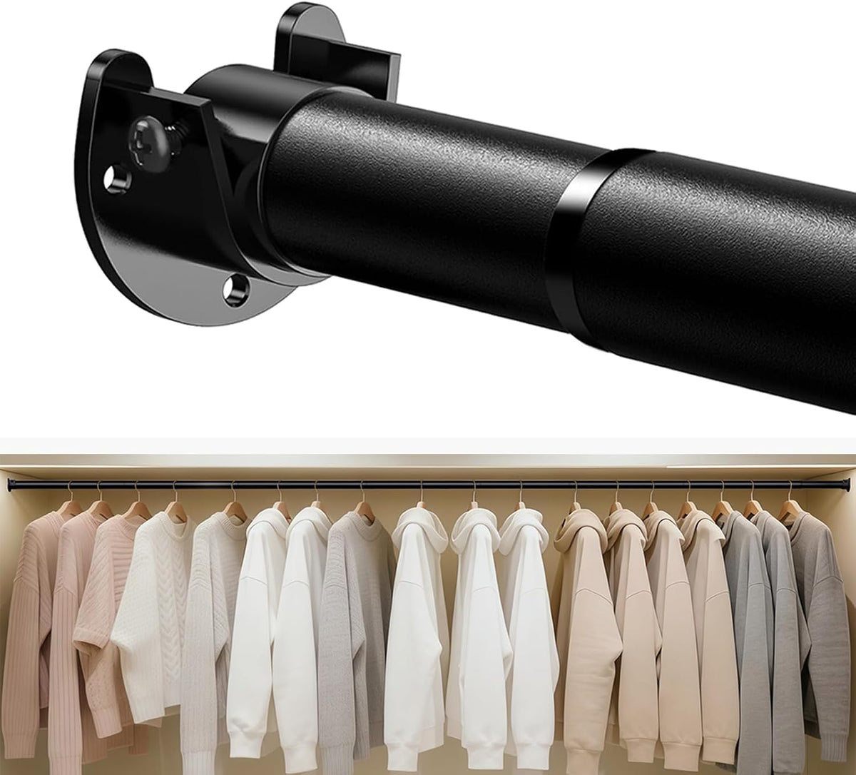 Closet Rod, 17-84 in Closet Rods for Hanging Clothes, Black