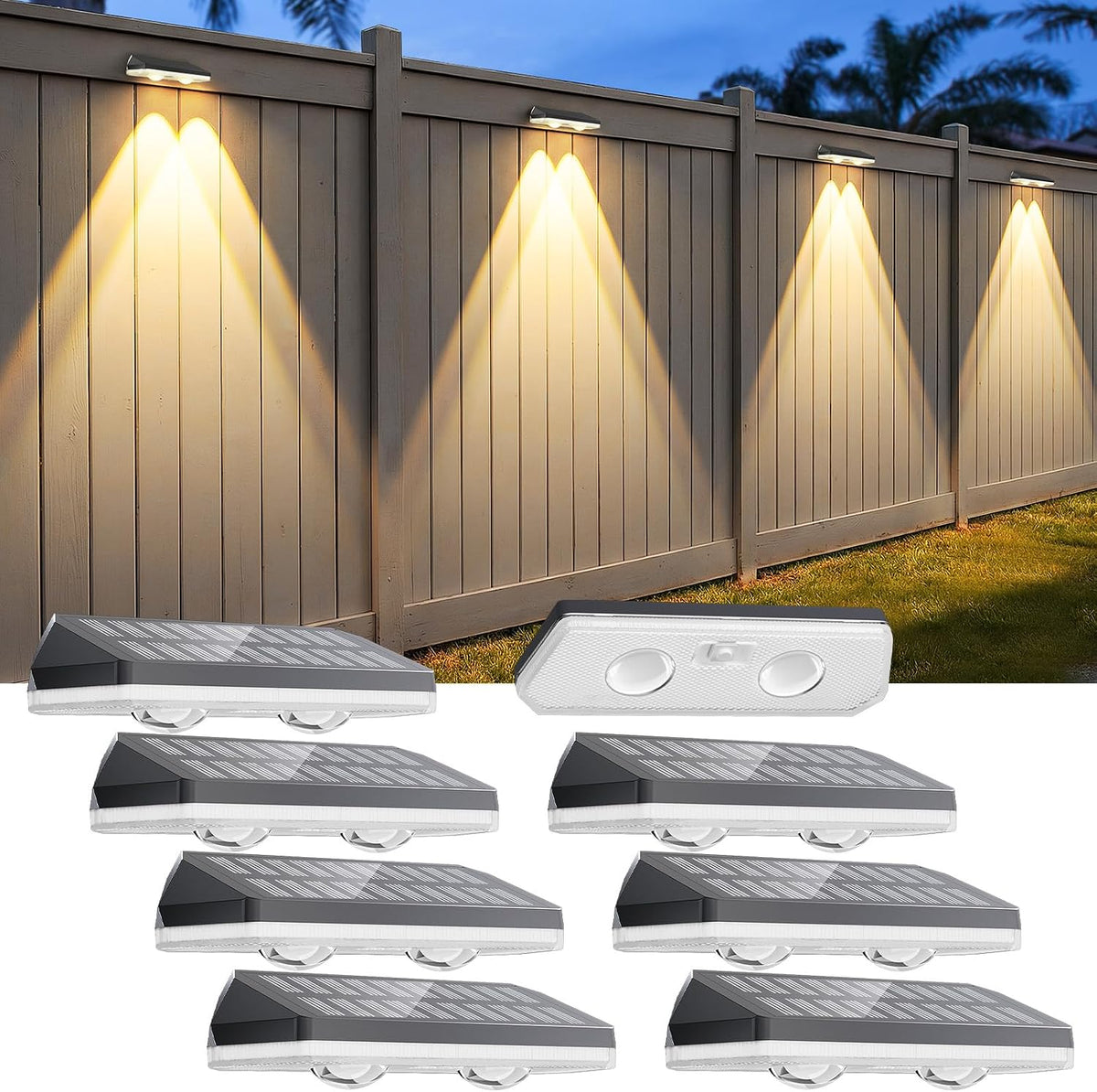 Solar Fence Lights Outdoor,3000/4500/6000K/Rgb 13 Mode 8PACK Fence Lights Solar Powered High Brightness LED Lens IP65 Waterproof Solar Wall Light for Outside/Patio/Step/Backyard/Railing/Pool/Deck