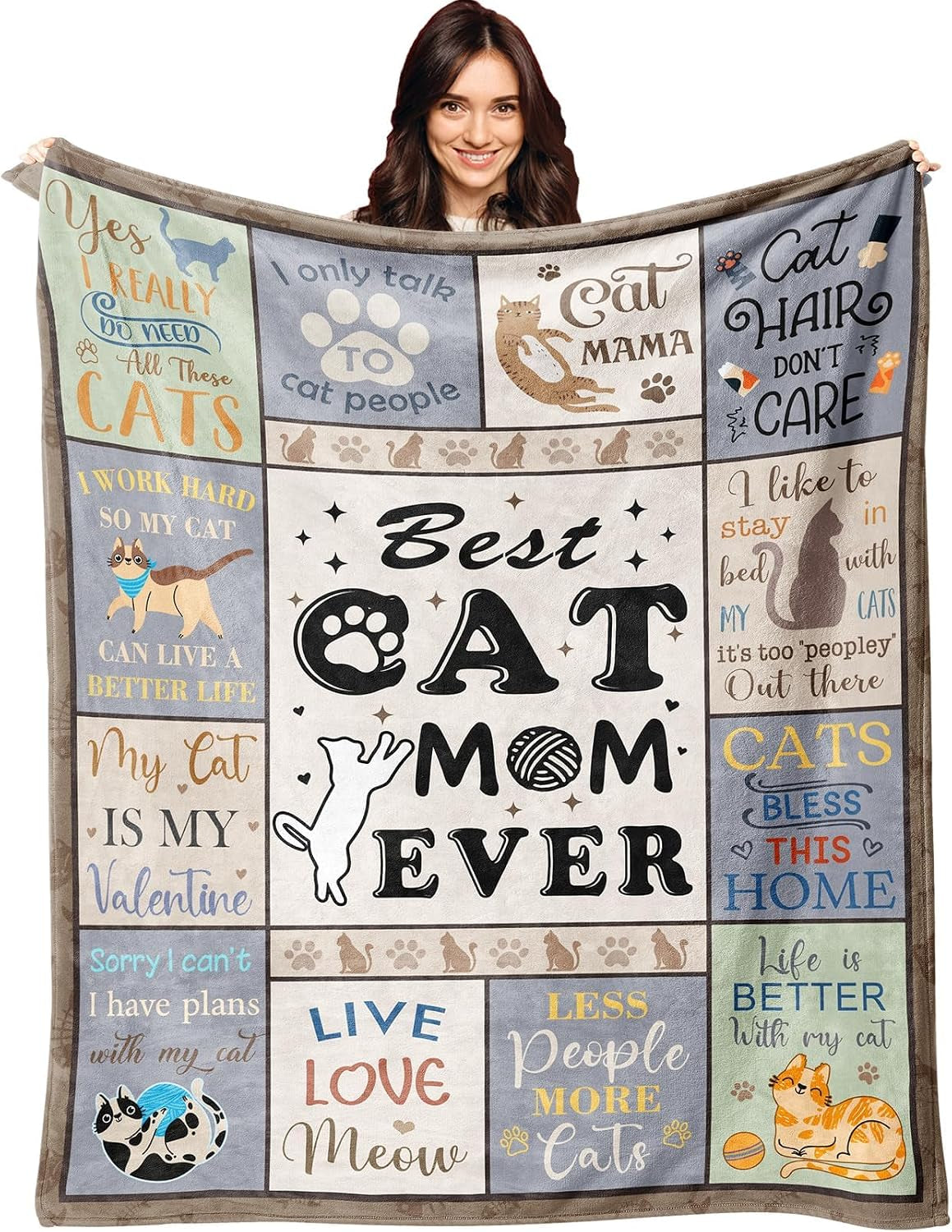 XALAZY Cat Mom Gifts for Women Blanket 50"X60", Cat Gifts for Women, Cat Lover/Lady Gifts, Funny Cats Themed Presents for Birthday/Christmas, Cat Blanket