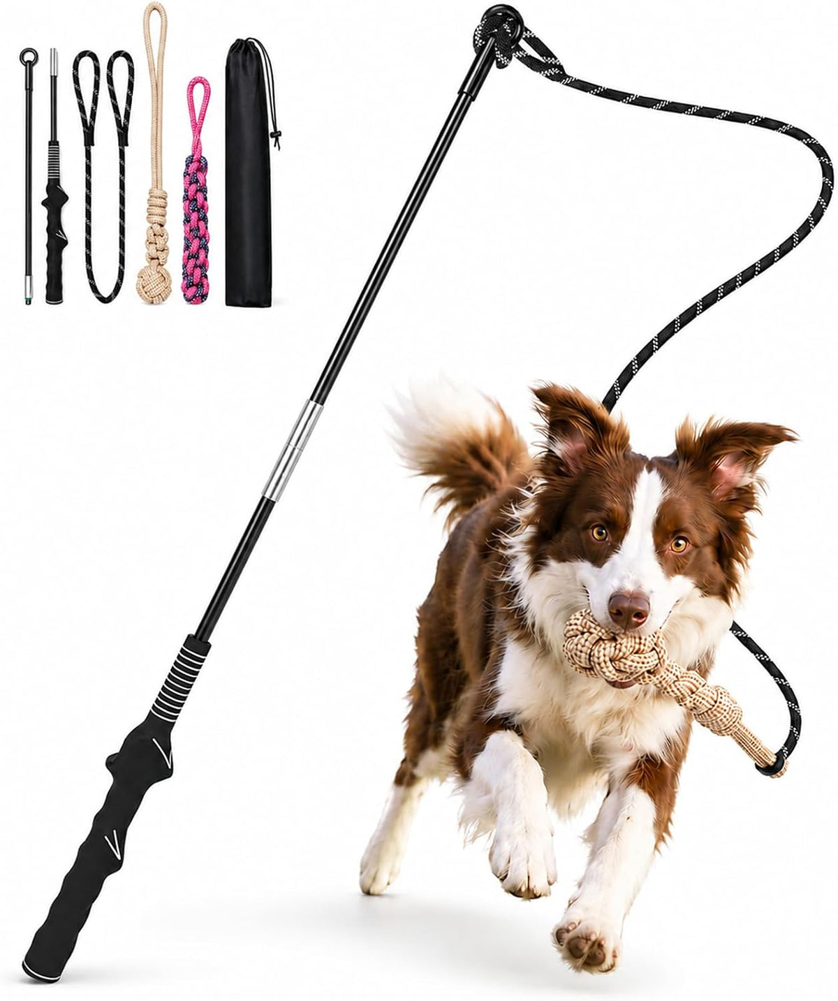 Flirt Pole for Dogs,Heavy Duty Interactive Chase & Rope Tug Toy