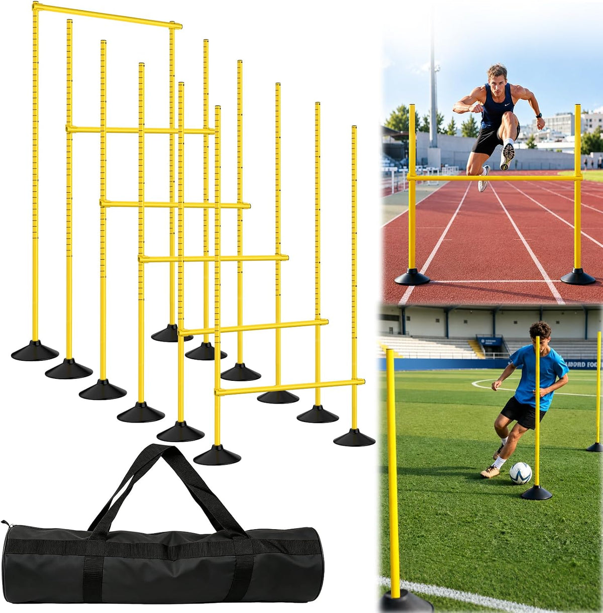 Adjustable Agility Hurdles Set, Detachable Agility Training Poles with Marked Scale for Dog Agility, Soccer, Football, Speed & Agility Training, Indoor/Outdoor Use