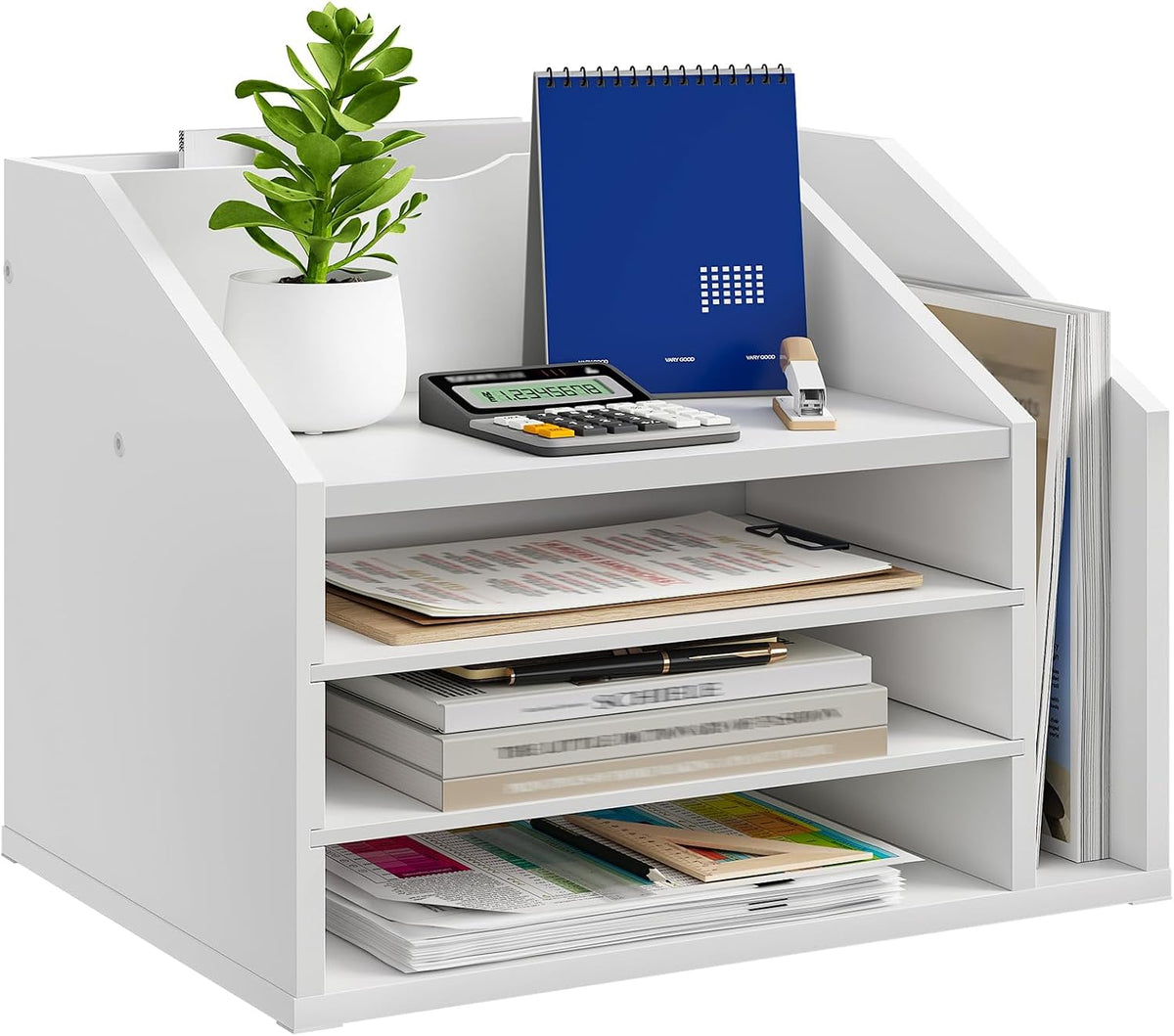 Wooden Desk Organizer, File Organizer with Adjustable Partitions