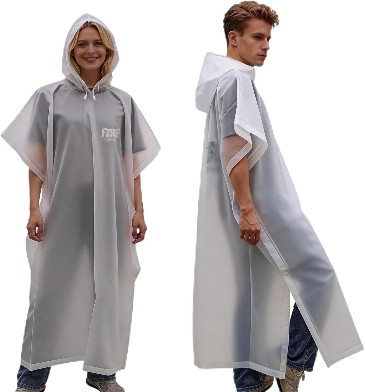 Fzrfashion 2 Pack EVA Rain Ponchos for Adults, Hooded Side Snap Rain Cape