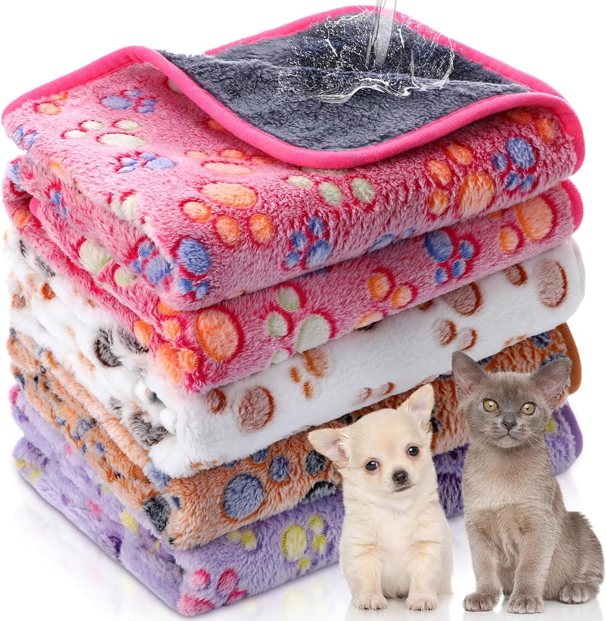 Panelee 24 X 16 Inch 4 Pcs Waterproof Dog Blankets Paw Print for Whelping