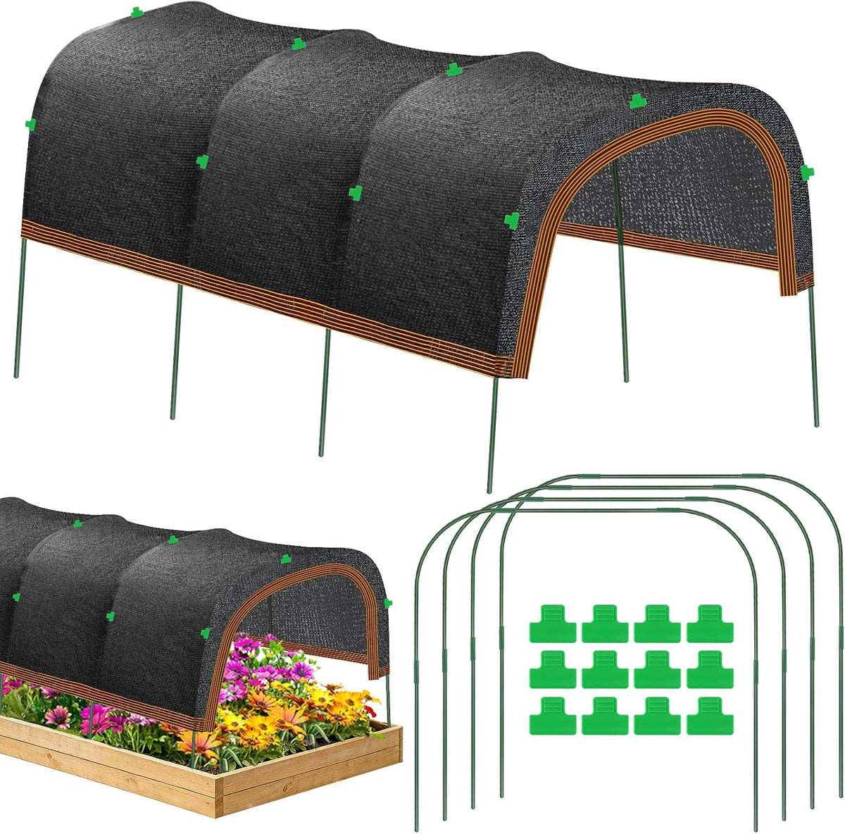 79"X40" Upgraded Garden Shade Kit, 75% Garden Shade Cloth with 11Mm Hoops