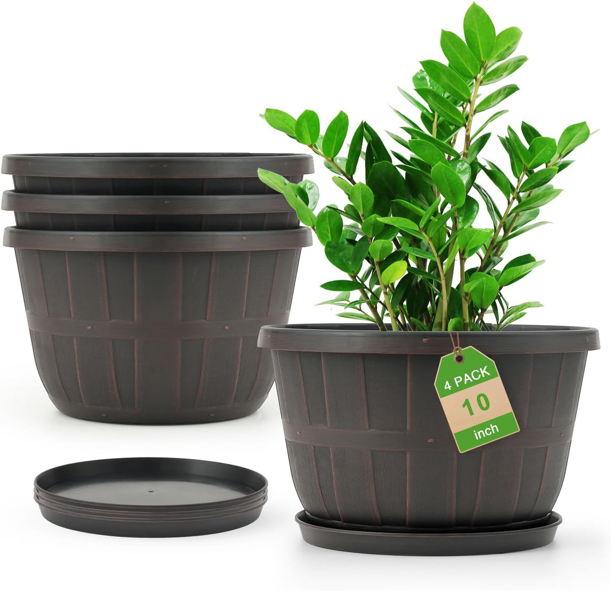 Quarut 4 Pack 10 Inch Flower Pots,Plastic Plants Pots Outdoor