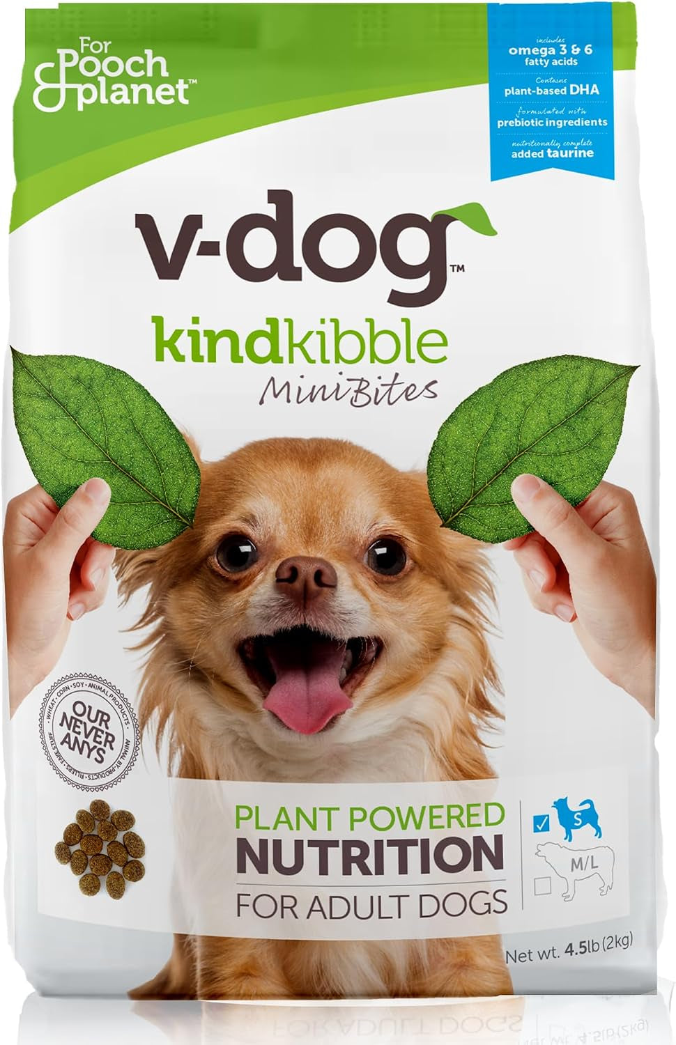 V-Dog Vegan Mini Kibble Dry Dog Food (4.5 LB) Small Breed Dogs | Plant-Based Protein with Added Taurine for Sensitive Stomach and Skin | All Natural Made in US