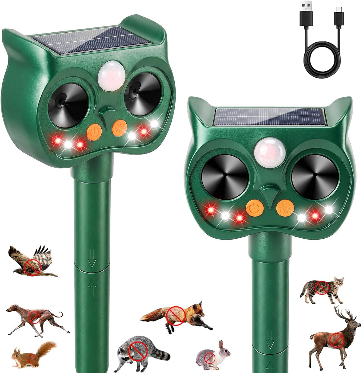 2 Pack Solar Ultrasonic Animal Repeller, Motion Sensor Deer Cat Deterrent