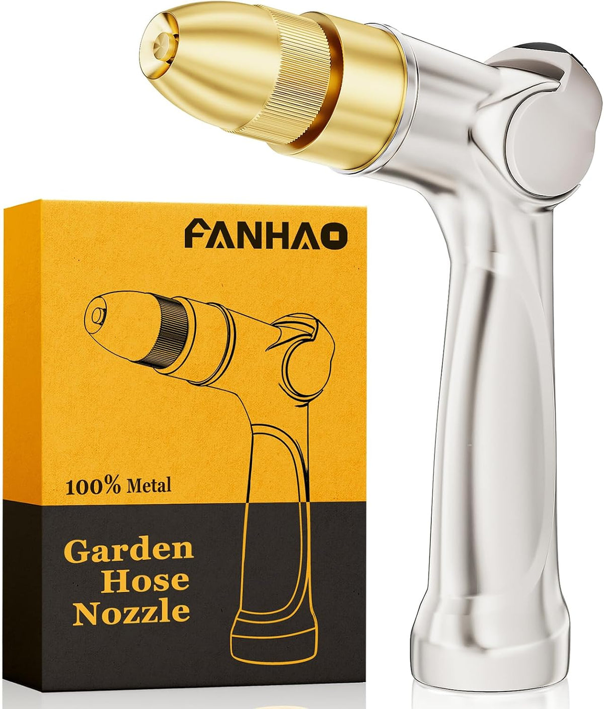 FANHAO 100% Metal Thumb Control Adjustable Hose Nozzle, High Pressure