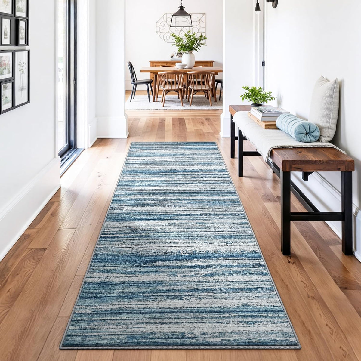 Chicrug 2X6 Blue Washable Runner Rug for Hallway Kitchen Entryway Non Slip