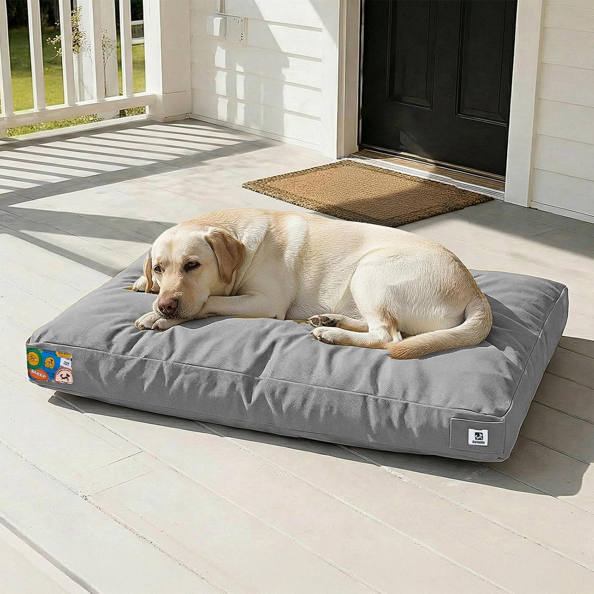 Sytopia 42 Inch Indestructible Dog Bed for Aggressive Chewers, Chew Proof Durable Outdoor Canvas Pet Crate Mat with Waterproof Washable Removable Cover, Indoor Patio Pet Pad for Crate, Light Grey