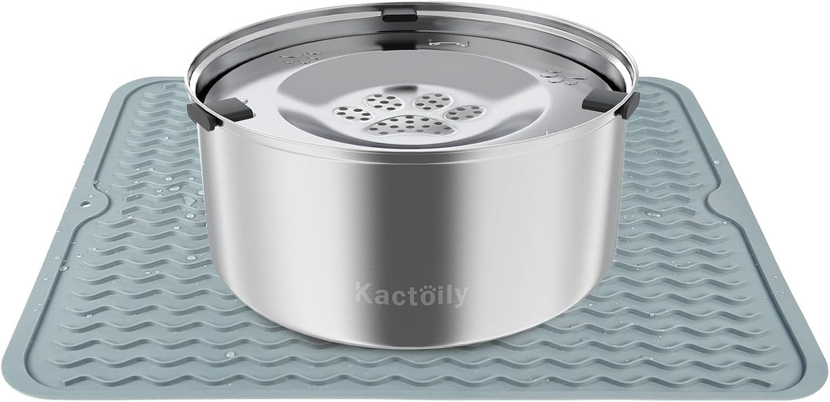 Kactoily 3L Stinless Steel Dog Water Bowl and Waterproof Silicone Mat