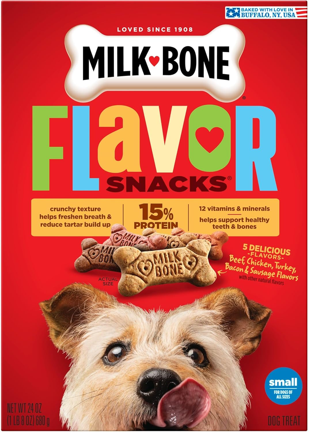 Milk-Bone Flavor Snacks Small Dog Biscuits, Flavored Crunchy Dog Treats, 24 Oz. Box