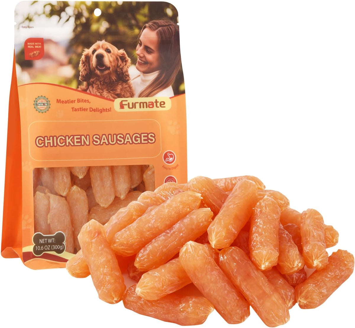 Dog Treats, Soft Hand-Made Chicken Sausage Jerky for Dogs, 10.6 Oz