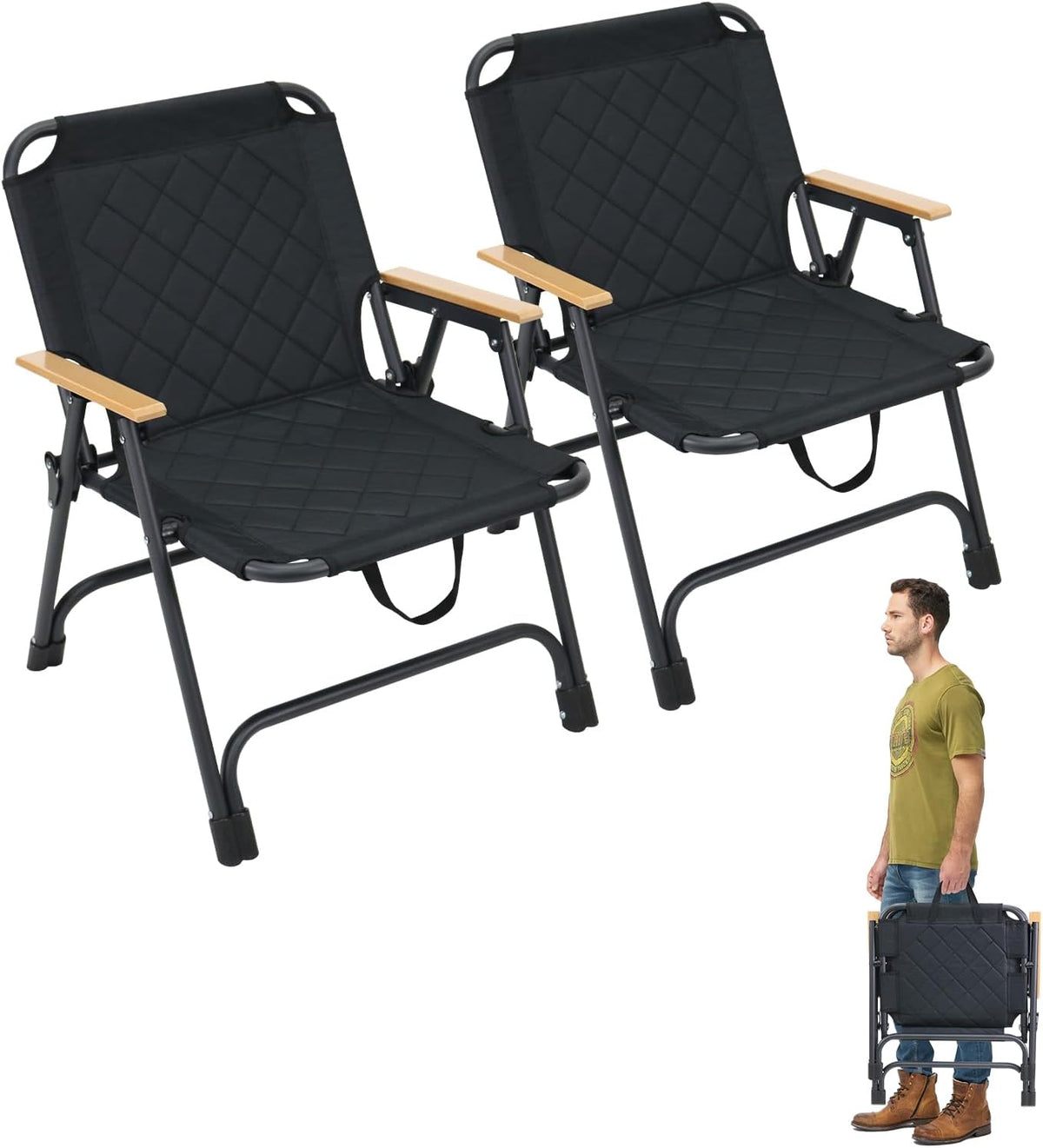 Ptlsy Portable Folding Chairs for Adults Camping Beach Sports (2 Pack)