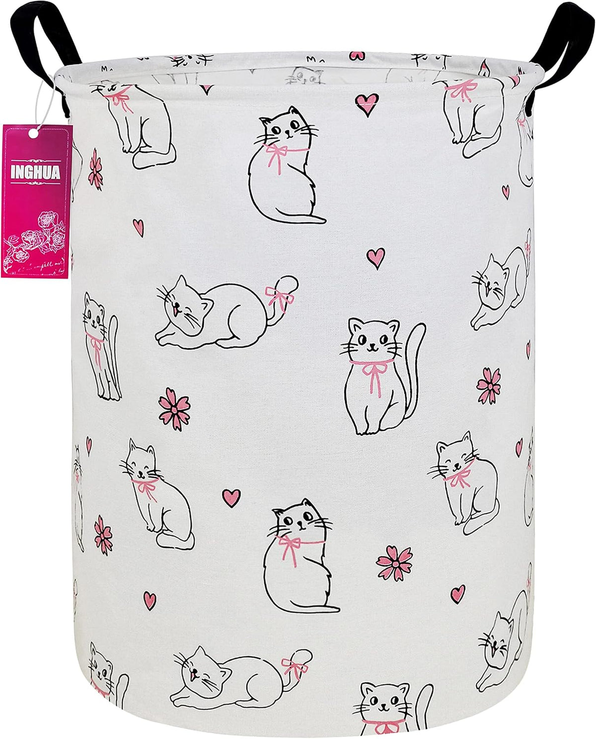 Laundry Hamper Large Canvas Fabric Storage Basket Love Cat