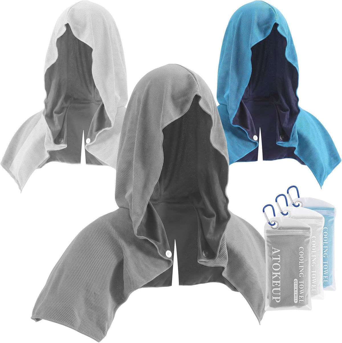 3 Pack Cooling Hoodie Towels for Neck and Face, Ice Towels for Hot Weather