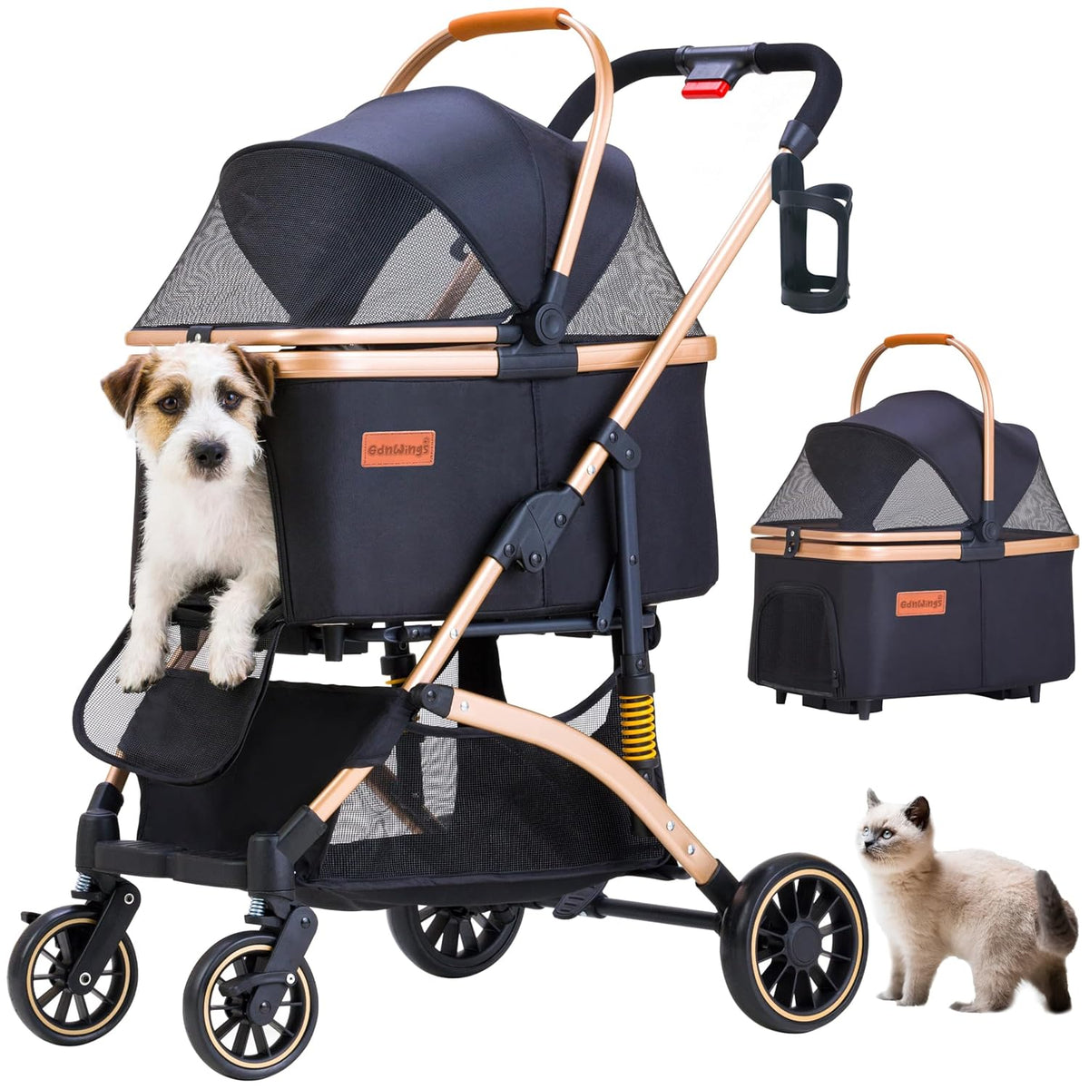 Pet Stroller for Small Dogs Cats, 6 Shock Absorption System