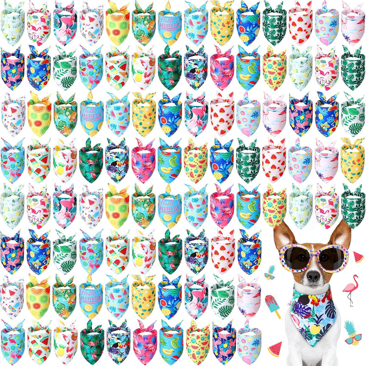 100 Pieces Dog Bandanas Bulk Summer Pet Bandanas Pack Triangle Scarf Bib Kerchief Set for Small Large Dog Costume Accessories Decoration(19.7 X 13.8 X 13.8,Fruit)