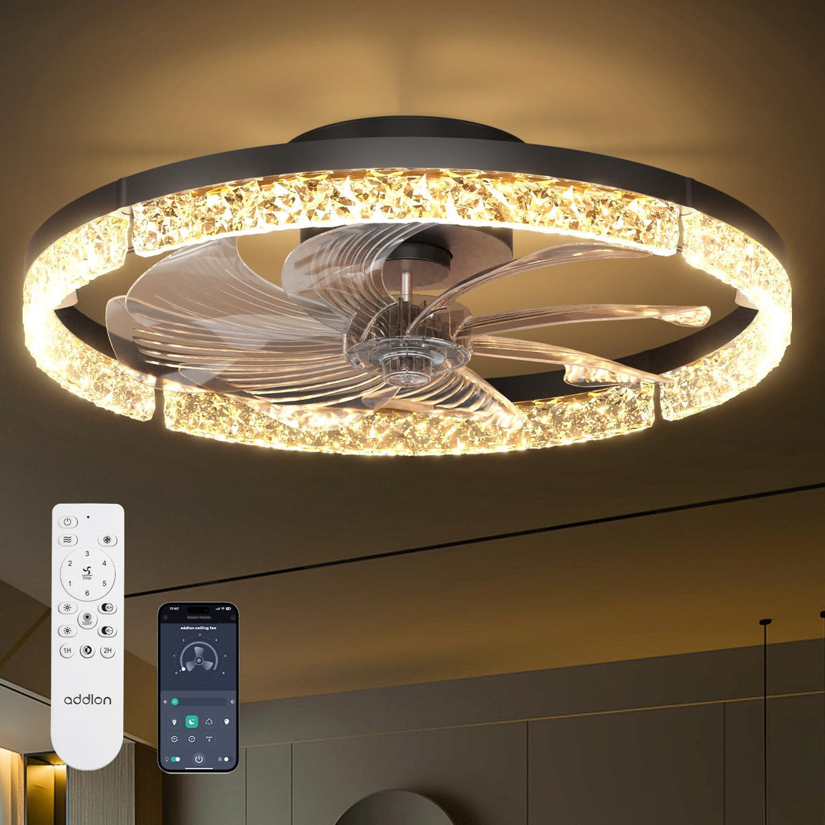 Addlon 20" Ceiling Fans with Lights and Remote, Low Profile Fandelier